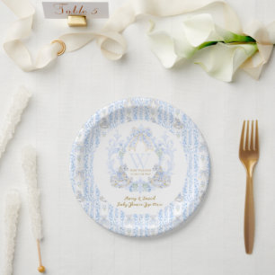 Bow Floral Watercolour Elegant Boy Baby Shower Paper Plate
