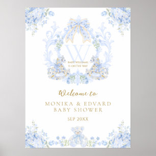 Bow Floral Watercolour Elegant Boy Baby Shower Poster