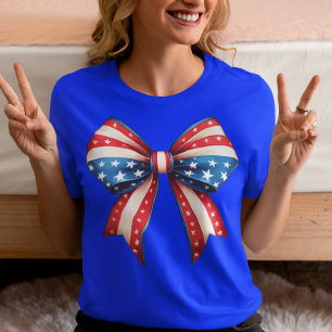 Bow Forth of July 4th Sumer Flag USA  T-Shirt