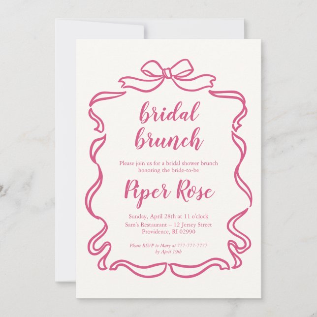 Bow frame coquette bridal brunch shower invitation (Front)