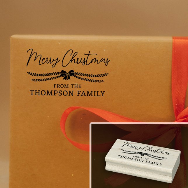 Bow & Garland Merry Christmas Gift From Family Rubber Stamp (Creator Uploaded)
