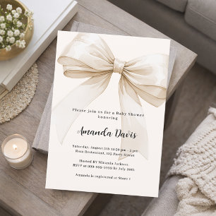 Bow gender neutral beige Baby Shower Invitation