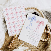 Bow Gender Reveal Invitation Blue Pink Coquette 