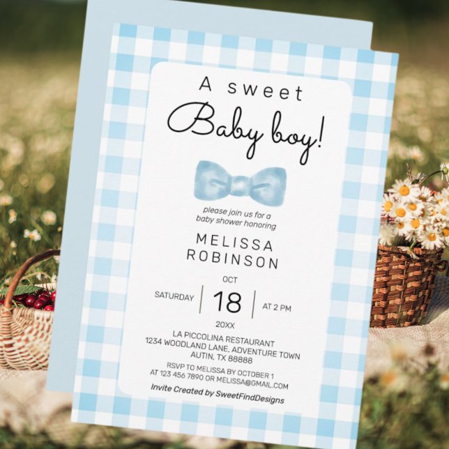 Bow Gingham Baby Boy Shower Invitation (Bow Gingham Baby Boy Shower Invitation)