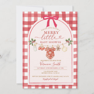 Bow Gingham Clothesline Merry Little Baby Shower Invitation