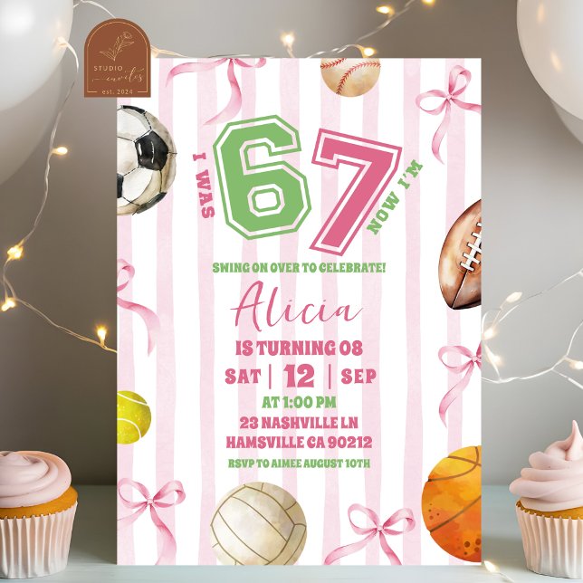 Bow Girl Sports 67 Birthday Game time Invitation (Creator Uploaded)