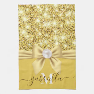 Bow Glitter and Pearl Tea Towel