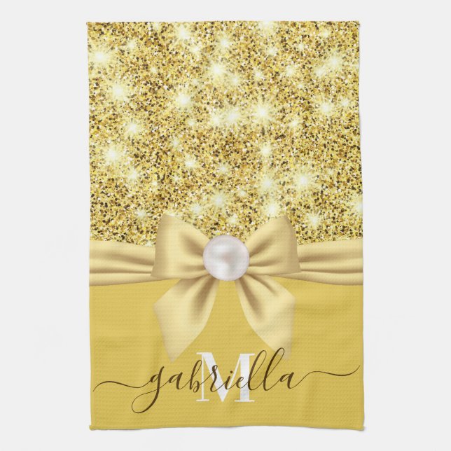 Bow Glitter and Pearl Tea Towel (Vertical)