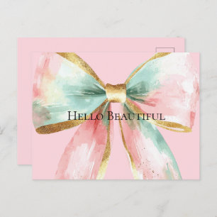 Bow Gold Blush Pink Mint Warm Wishes Postcard