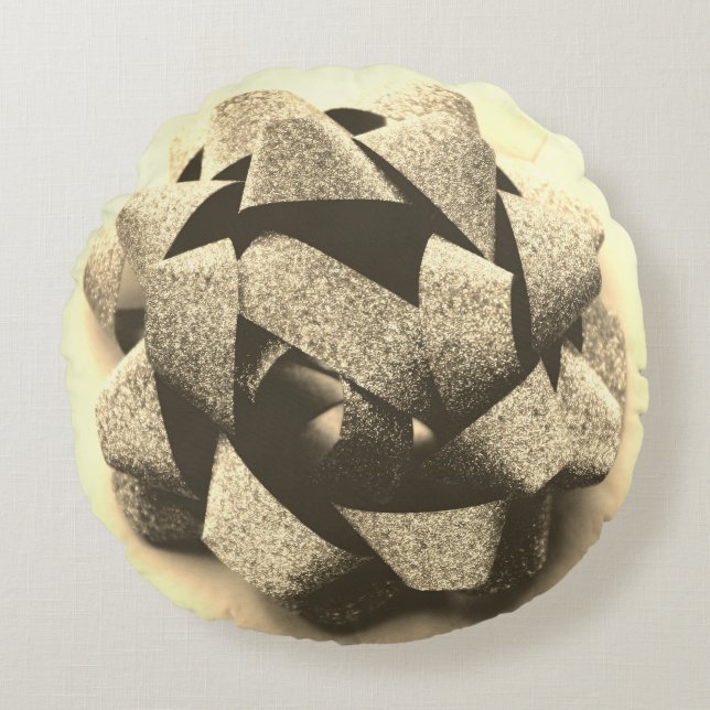 Bow gold present party bow round cushion (Front)