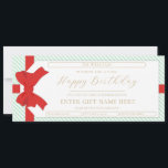 Bow Green Stripe Happy Birthday Gift Voucher Card<br><div class="desc">This birthday gift voucher design features a bow gift tag design. All of the text is fully editable. For more advanced customisation of this design,  simply select the "Customise It" button above.</div>