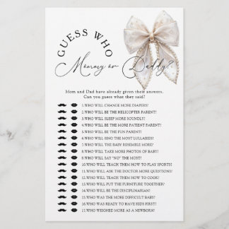 Bow Guess Who Mommy or Daddy Baby Shower Game