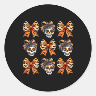 Bow Halloween Spooky Season Skeleton Cute Women  Classic Round Sticker
