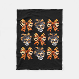 Bow Halloween Spooky Season Skeleton Cute Women Fleece Blanket