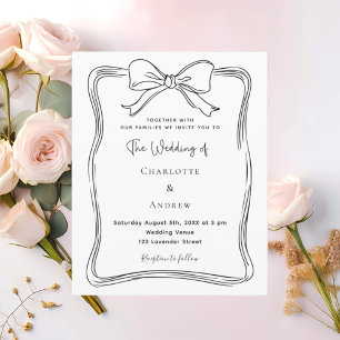 Bow hand drawn black white wedding invitation