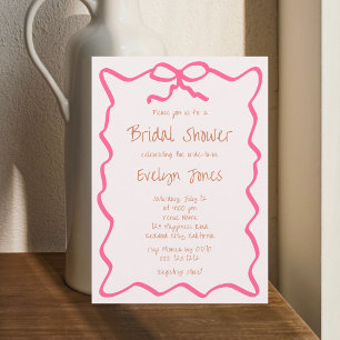 Bow Handwritten Pink Bridal Shower Invitation