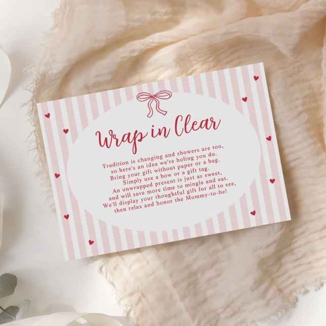 Bow Hearts Valentine Baby Shower Wrap In Clear Enclosure Card (Creator Uploaded)
