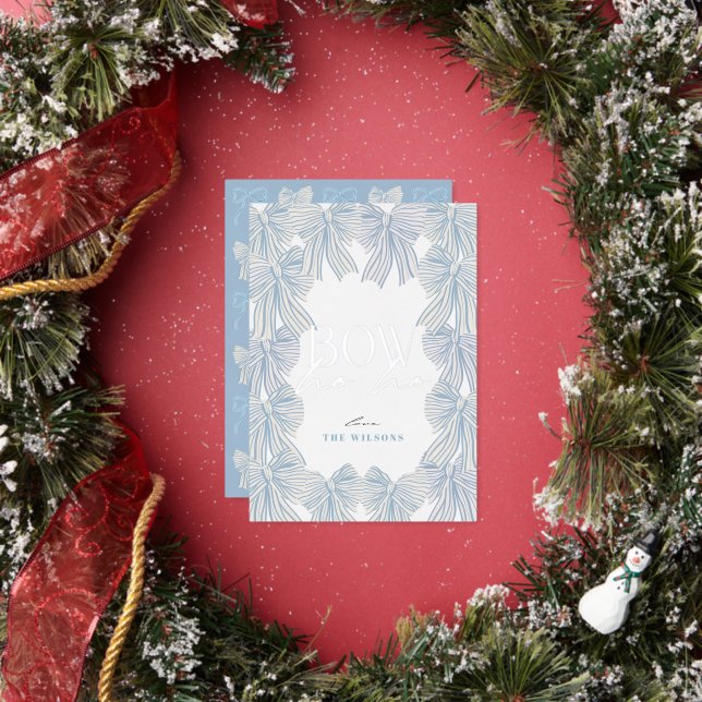 Bow Ho Ho Blue Bows Christmas Foil Holiday Card (Insitu)