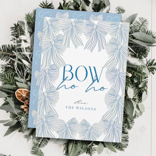 Bow Ho Ho Blue Bows Christmas Holiday Card