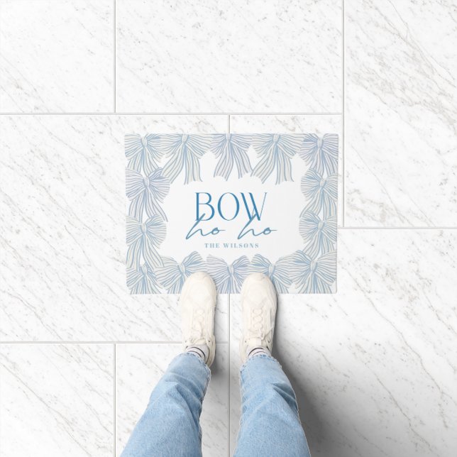 Bow Ho Ho Blue Bows Christmas Holiday Doormat (Indoor)