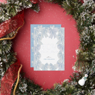 Bow Ho Ho Blue Bows Photo Christmas Foil Holiday Card