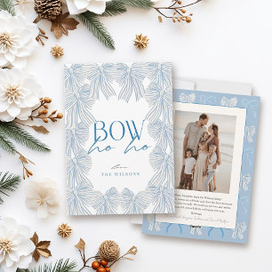 Bow Ho Ho Blue Bows Photo Christmas Holiday Card