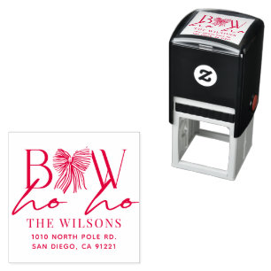 Bow Ho Ho Bow Christmas Holiday Return Address Self-inking Stamp
