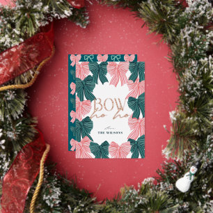 Bow Ho Ho Red & Green Bows Christmas Foil Holiday Card