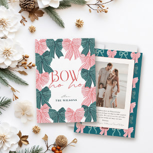 Bow Ho Ho Red & Green Bows Photo Christmas Holiday Card