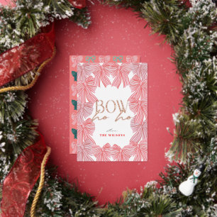 Bow Ho Ho Red & Pink Bows Photo Christmas Foil Holiday Card