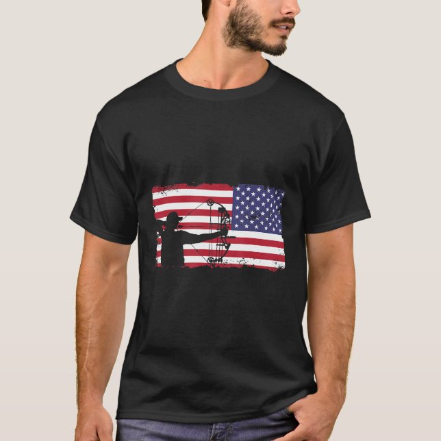 Bow Hunting American Flag Archery Lover Gift  T-Shirt (Front)