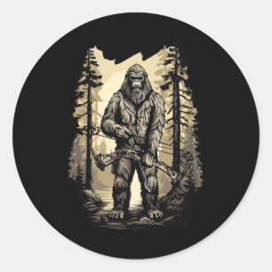 Bow Hunting Bigfoot Funny Hunting Gift  Classic Round Sticker