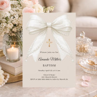 Bow Ivory Beige Pearls Girl Elegant Baptism