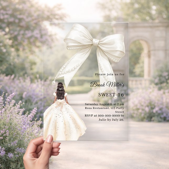 Bow ivory dress cream clear luxury Sweet 16 Acrylic Invitations (Creator Uploaded)