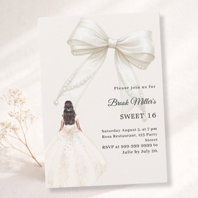Bow ivory dress cream luxury Sweet 16 Invitation (Creator Uploaded)