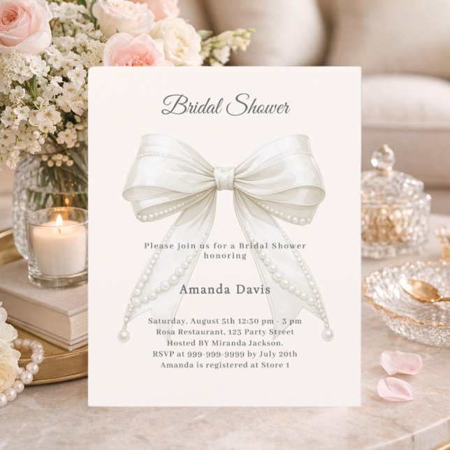 Bow ivory pearls elegant Bridal Shower invitation (Creator Uploaded)