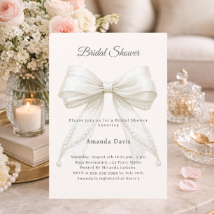 Bow ivory pearls elegant Bridal Shower Invitation