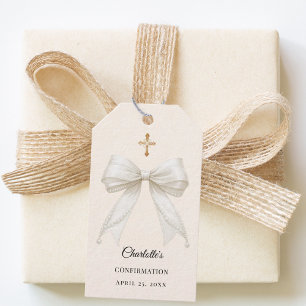 Bow ivory pearls girl Confirmation DIY Gift Tags