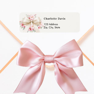 Bow ivory pink floral return address  label