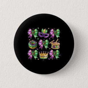 Bow King Cake Crown Mask Drum Mardi Gras Costume 6 Cm Round Badge