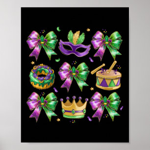 Bow King Cake Crown Mask Drum Mardi Gras Costume Poster