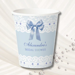 Bow Lace Something Blue Bridal Shower Paper Cups
