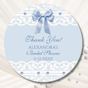 Bow Lace Something Blue Bridal Shower Thank You Classic Round Sticker