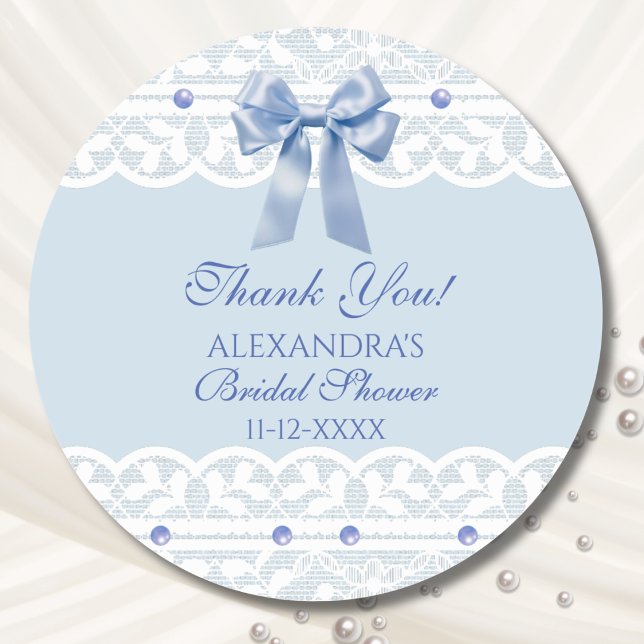 Bow Lace Something Blue Bridal Shower Thank You Classic Round Sticker (Creator Uploaded)