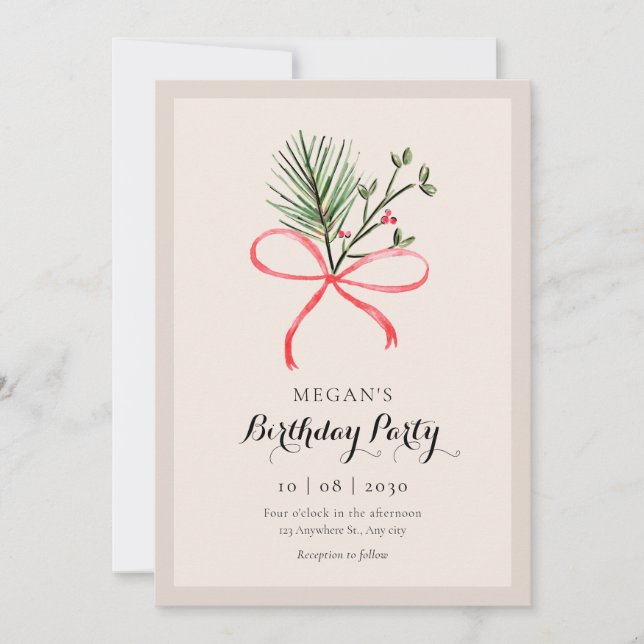 Bow leaves invitation (Front)