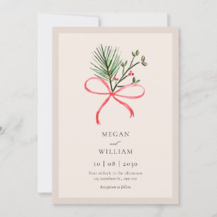 Bow leaves wedding invitation