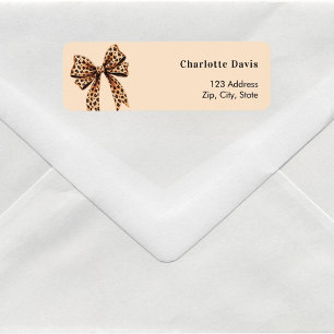 Bow leopard beige return address  label