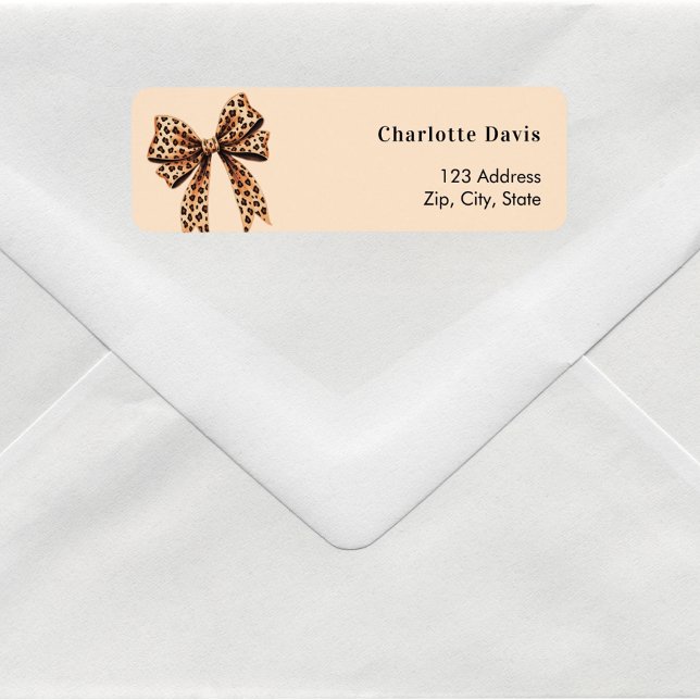 Bow leopard beige return address  label (Creator Uploaded)