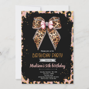 Bow leopard cheetah Birthday Invitation
