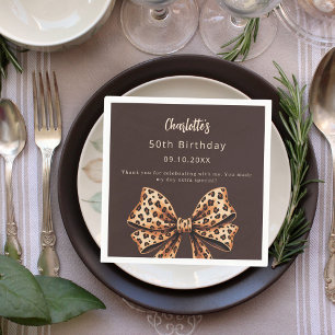 Bow leopard print bistre brown Birthday Napkin